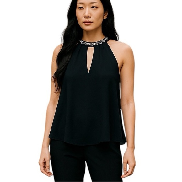 Lush Medium Black Sheer Halter Top Choker Beaded Glam - Picture 1 of 8
